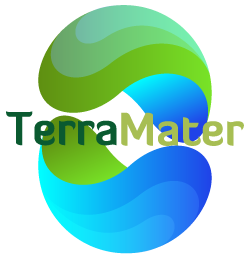 Le logo de TerraMater, organisation de protection de l'environnement, représente deux demi sphères terre et mer se faisant face à la manière du Yin et du Yang.